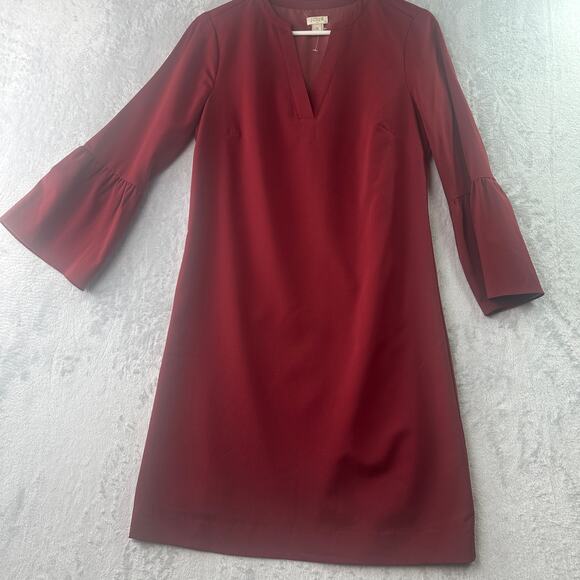 J.Crew Maroon V-Neck Bell Sleeve Dress • Size 00 - Picture 4 of 6